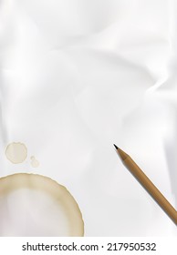 Coffee drops on white paper with crumpled side grunge 