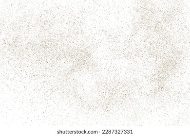 Coffee dust particle grain scattered spray powder texture on white isolated background. Brown beige speckle splatter abstract dispersion overlay effect. Natural organic vector illustration element