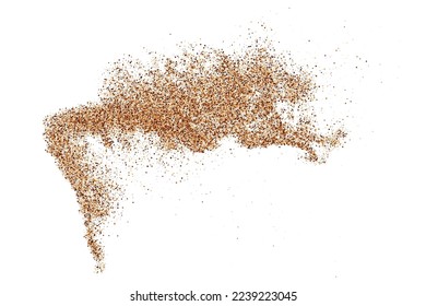 Kaffeefarbige Körner-Textur einzeln auf weißem Hintergrund. Schokoladenhaube Confetti. braune Partikel. Digitales Bild. Vektorgrafik, EPS10.