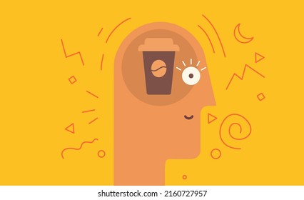 Coffee. Effects of coffee on the brain. Vector illustration. Simple, modern style. Background for cover, poster, animation.