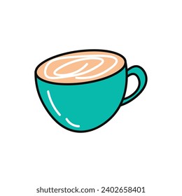 Coffee element of colorful food set. In this coffee and food themed artwork, a bright and lively design with clean lines shows off a cozy cup of hot cappuccino. Vector illustration.