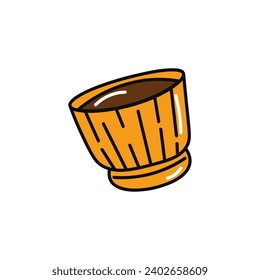 Coffee element of colorful food set. A burst of colors and clear outlines define this coffee and food-themed illustration, emphasizing the enticing cup of steaming hot espresso. Vector illustration.