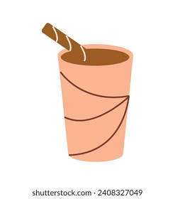 Coffee element of colorful set. A beautifully designed cup filled with hot cacao stands out against a white backdrop, making it perfect for coffee-themed designs. Vector illustration.