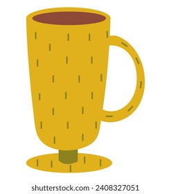 Coffee element of colorful set. A cup of steaming latte emits a captivating aroma against a clean white background, creating an attractive visual impression. Vector illustration.