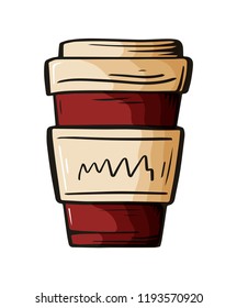 Coffee element, hand drawn sketch of drink for cafe menu, restaurant posters, banners or postcards. Vector
