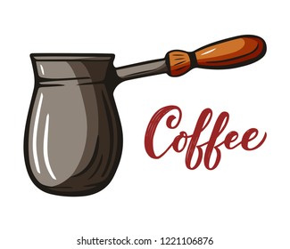 Coffee element, hand drawn sketch of drink for cafe menu, restaurant posters, banners or postcards. Vector
