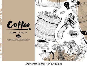 coffee element for Coffee product label. sketch. vector illustration