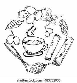 Coffee Element set, Hand Drawing,Sketch, Vector, Illustration