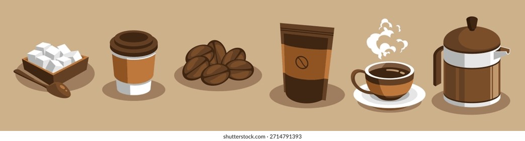 café elementos clipart conjunto vetor