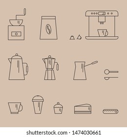Coffee elements - minimal thin line web 
 icons collection. Simple vector illustration.