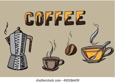 Coffee elements set. Hand drawn vector stock illustration.