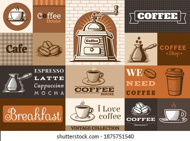 Colección del emblema del café. Ilustración vectorial