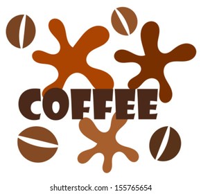 Coffee emblem with stains and beans. Vector illustration
