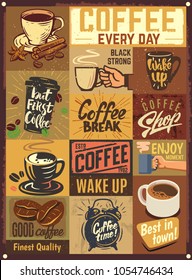 Coffee emblems. Vintage design poster. Vector illustration