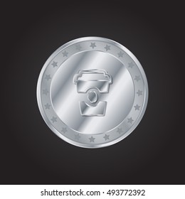 Coffee embossed realistic silver / platinum coin precious Icon / Logo Design