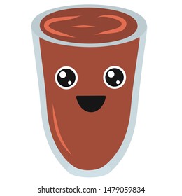 Coffee emoji cup with eyes. Kawaii cup. Hot chocolate. Element for menu. Emoji icon. Vector illustaration of hot tea and coffee.