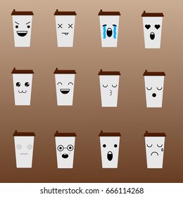 Coffee Emoji. Set of stickers - emoticons