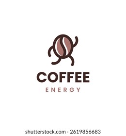 Coffee Energy Logo Vector, Fast Running Coffee Bean Logo Concept