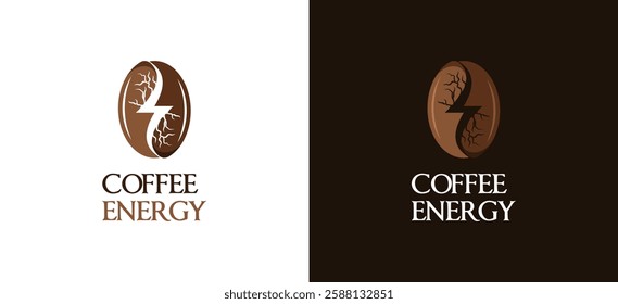 Coffee energy logo, vector illustration of coffee bean logo design with electricity icon symbol
