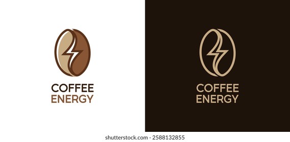Coffee energy logo, vector illustration of coffee bean logo design with simple electricity icon symbol