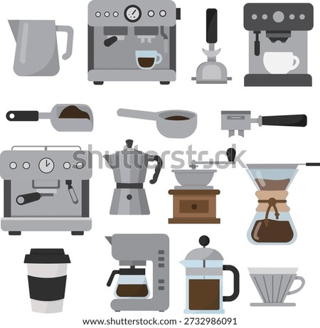 Coffee Equipment And Brewing Tools Vector Illustration Set