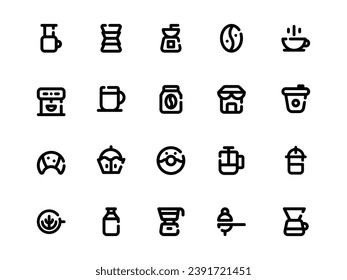 Coffee Equipment Icon Pack Broken Line Style. Beverage Icons Collection is Perfect for Websites, Landing Pages, Mobile Apps, and Presentations. Suitable for User Interface or User Experience UI UX.