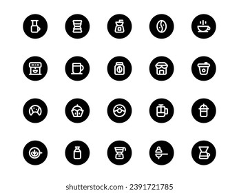 Coffee Equipment Icon Pack Circular Outline Style. Beverage Icons Collection is Perfect for Websites, Landing Pages, Mobile Apps, and Presentations. Suitable for UI UX.