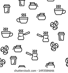 Coffee Equipment Seamless Pattern Vector Contour Illustration