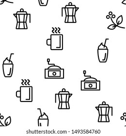 Coffee Equipment Seamless Pattern Vector Contour Illustration