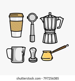 Coffee equipment vector bundle isolated on white background