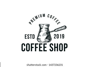 Coffee equipment.Coffee tools. Hand drawn illustration, vintage coffee shop logo