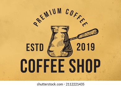 Coffee equipment.Coffee tools. Hand drawn illustration, vintage coffee shop logo