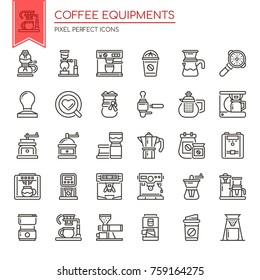 Coffee Equipments , Thin Line and Pixel Perfect Icons
