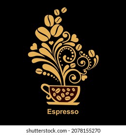 Coffee espresso. Coffee cup with smoke isolated on black background. National Espresso Day. Espresso Day Poster, November 23. Vector illustration