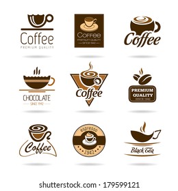 Coffee, espresso, hot chocolate and tea icon set.