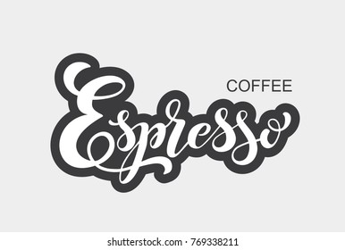 Logo de Coffee Espresso. Tipos de café. Elementos de diseño de letras manuscritas. Plantilla y concepto para café, menú, café casa, publicidad de tienda, café. Ilustración vectorial.
