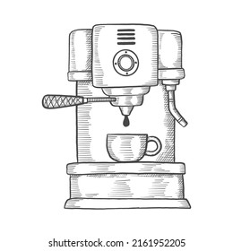 Coffee Espresso Machine Lover Single Isolated Hand Drawn Sketch With Outline Style