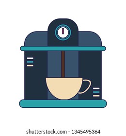 Coffee espresso machine serving drink in mug blue lines