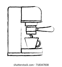 coffee espresso machine side view monochrome blurred silhouette vector illustration