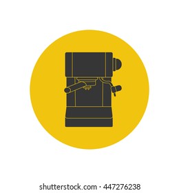 Coffee espresso machine silhouette on the yellow background. Vector illustration