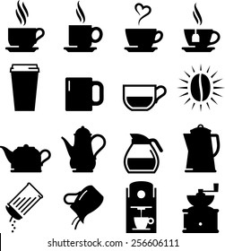 Coffee, espresso, tea, cream & sugar icons