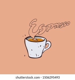 Coffee espresso, vector illustration, isolated, simple, hand drawing