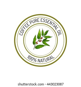 Coffee, essential oil label, aromatic plant. Vector illustration