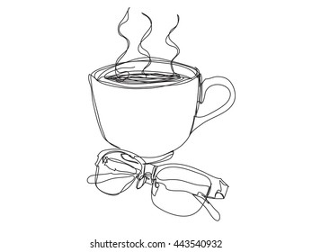 coffee and eyeglasses outline drawing