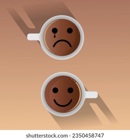 coffee with face expression . white cup isolated wooden brown background editable vector design