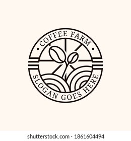 Coffee Farm Line Art Logo Design Vector, Can Use For Your Trademark, Branding Identity Or Commercial Brand Template