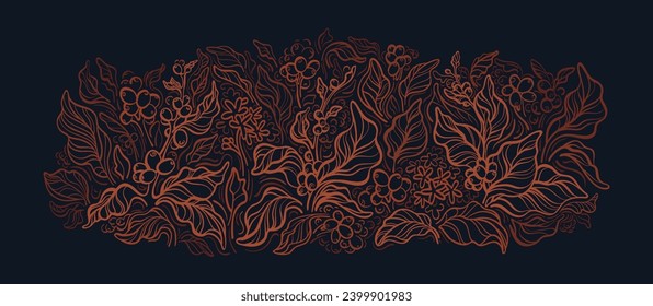 Coffee farm plantation. Vector sketch branch, berry, raw grain. Graphic illustration