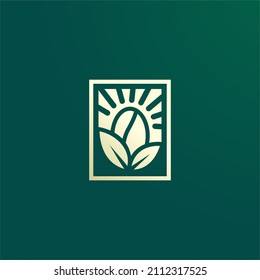 Coffee Farming Badge, light and leaf coffee logo templat, Coffee logo template design with cup. Vector coffee shop label.