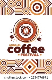 Coffee Festival. For coffee lovers. Event for professionals in the coffee industry. Cafes, restaurants and coffee roasters. Trainings for baristas from staff schools. Creative Illustration. Vector