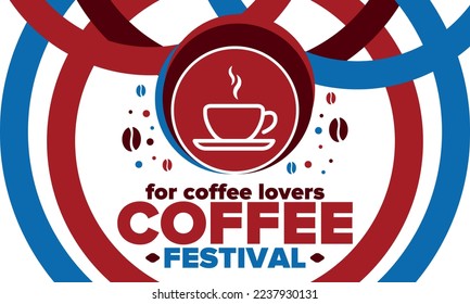 Coffee Festival. For coffee lovers. Event for professionals in the coffee industry. Cafes, restaurants and coffee roasters. Trainings for baristas from staff schools. Creative Illustration. Vector